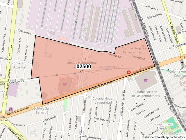 Mapa del código postal 02500, Azcapotzalco, Ciudad de México