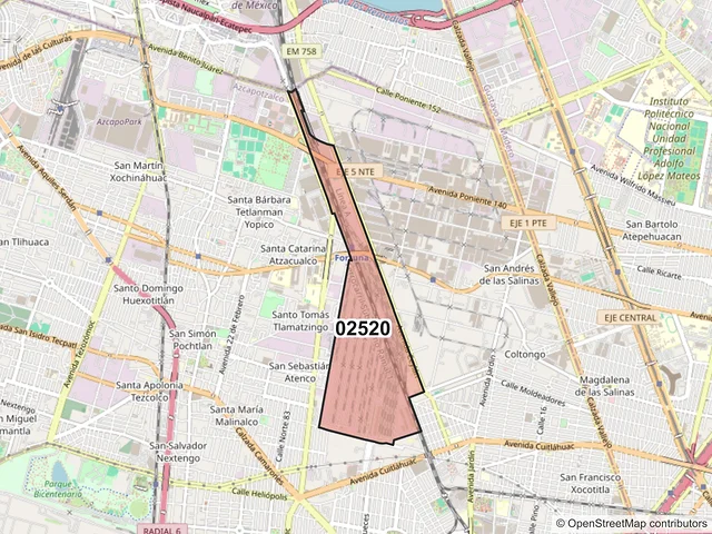 Mapa del código postal 02520, Azcapotzalco, Ciudad de México