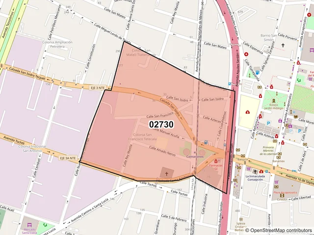 Mapa del código postal 02730, Azcapotzalco, Ciudad de México