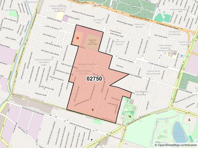 Mapa del código postal 02750, Azcapotzalco, Ciudad de México