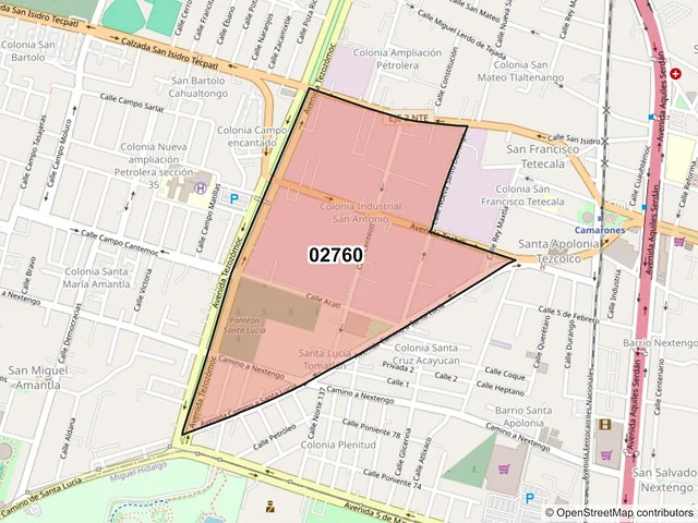 Mapa del código postal 02760, Azcapotzalco, Ciudad de México