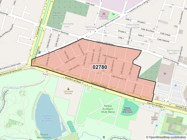 Mapa del código postal 02780, Azcapotzalco, Ciudad de México