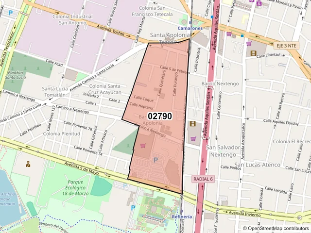 Mapa del código postal 02790, Azcapotzalco, Ciudad de México