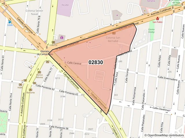 Mapa del código postal 02830, Azcapotzalco, Ciudad de México