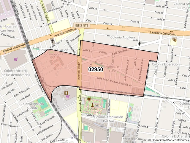 Mapa del código postal 02950, Azcapotzalco, Ciudad de México