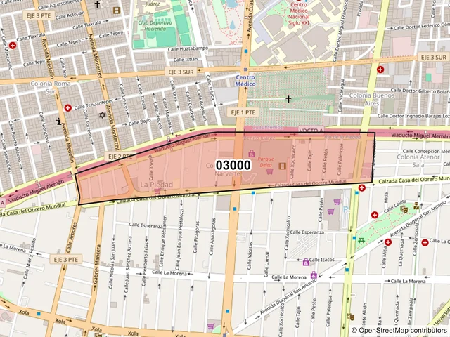 Mapa del código postal 03000, Benito Juárez, Ciudad de México