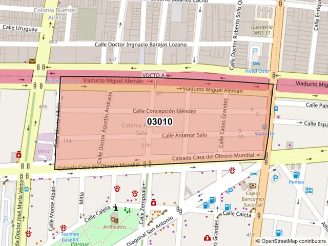 Mapa del código postal 03010, Benito Juárez, Ciudad de México