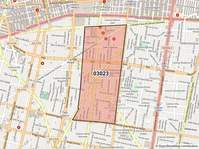 Mapa del código postal 03023, Benito Juárez, Ciudad de México