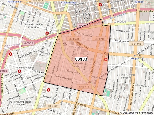 Mapa del código postal 03103, Benito Juárez, Ciudad de México