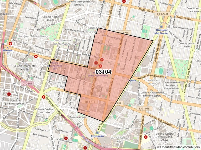Mapa del código postal 03104, Benito Juárez, Ciudad de México