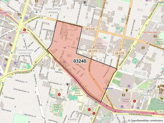 Mapa del código postal 03240, Benito Juárez, Ciudad de México