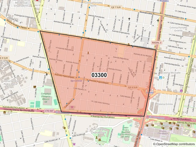 Mapa del código postal 03300, Benito Juárez, Ciudad de México