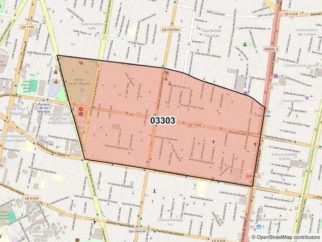 Mapa del código postal 03303, Benito Juárez, Ciudad de México