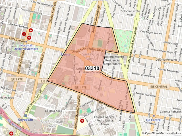 Mapa del código postal 03310, Benito Juárez, Ciudad de México