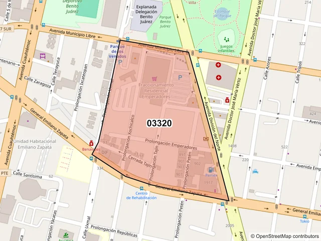 Mapa del código postal 03320, Benito Juárez, Ciudad de México