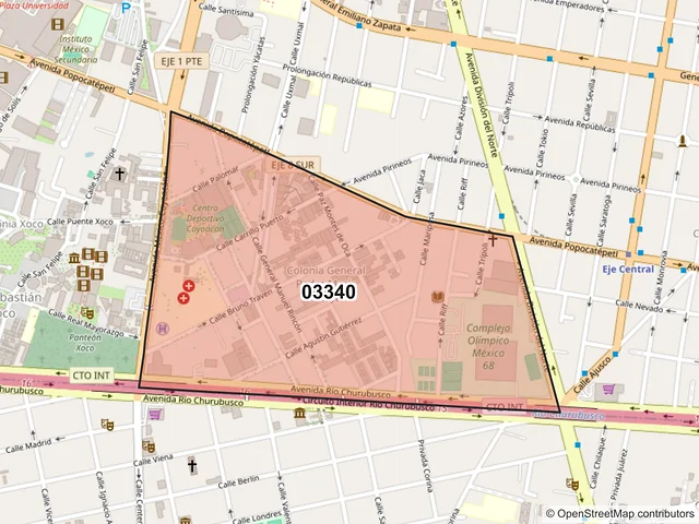Mapa del código postal 03340, Benito Juárez, Ciudad de México