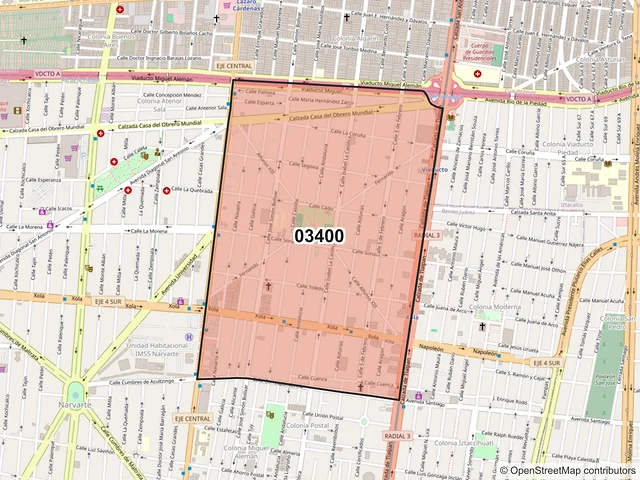 Mapa del código postal 03400, Benito Juárez, Ciudad de México