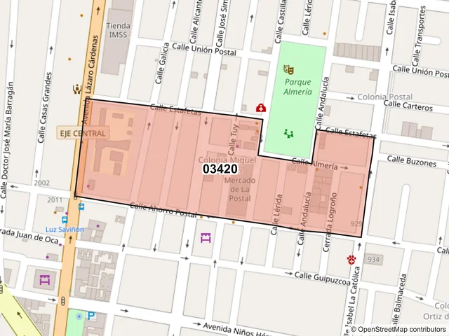 Mapa del código postal 03420, Benito Juárez, Ciudad de México