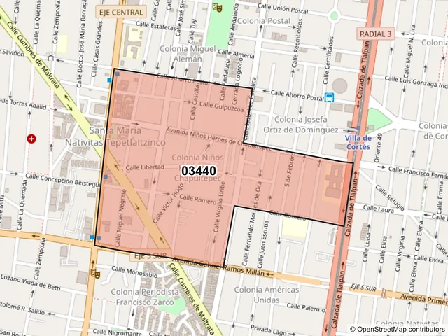 Mapa del código postal 03440, Benito Juárez, Ciudad de México
