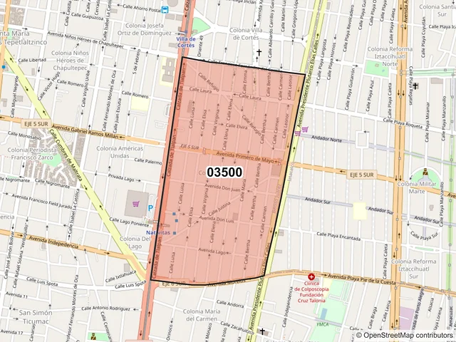 Mapa del código postal 03500, Benito Juárez, Ciudad de México
