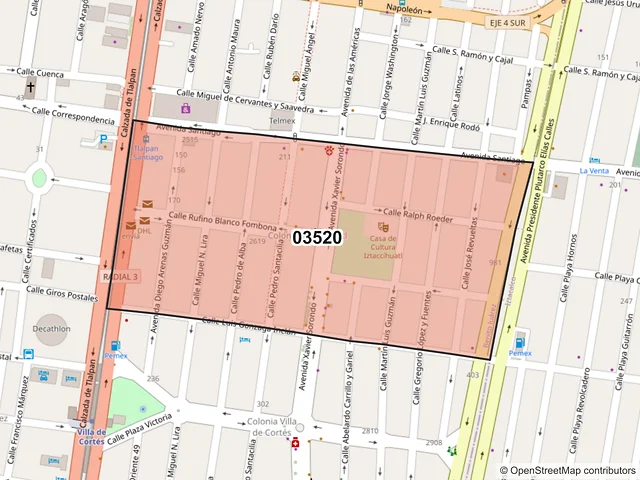 Mapa del código postal 03520, Benito Juárez, Ciudad de México