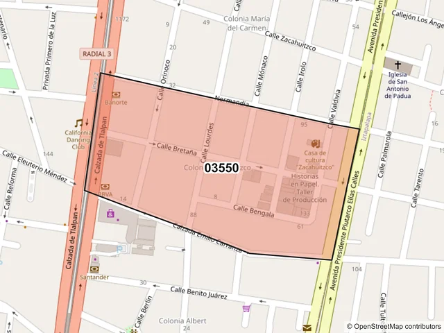 Mapa del código postal 03550, Benito Juárez, Ciudad de México