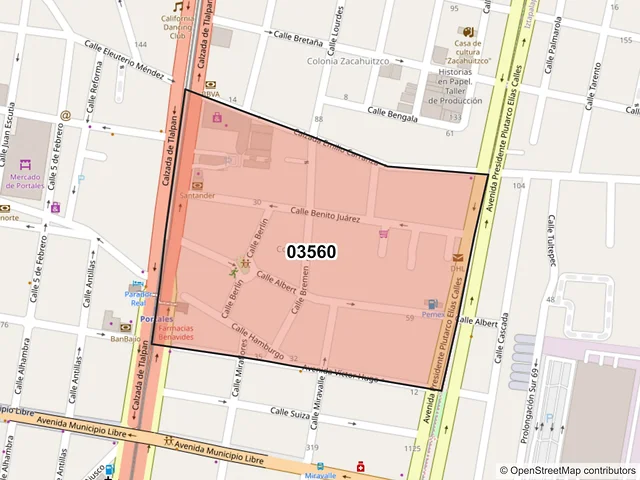 Mapa del código postal 03560, Benito Juárez, Ciudad de México