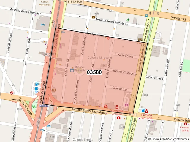 Mapa del código postal 03580, Benito Juárez, Ciudad de México