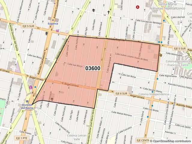 Mapa del código postal 03600, Benito Juárez, Ciudad de México