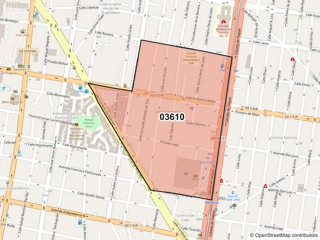 Mapa del código postal 03610, Benito Juárez, Ciudad de México