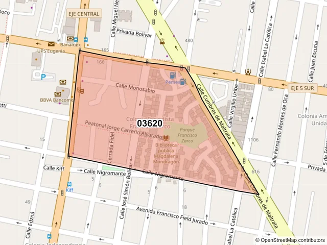 Mapa del código postal 03620, Benito Juárez, Ciudad de México