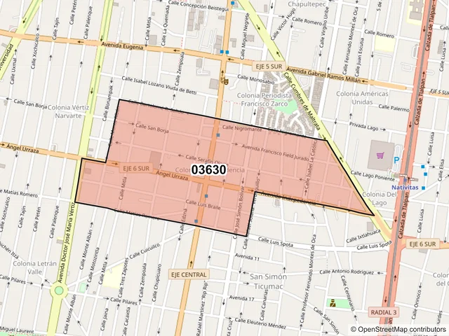 Mapa del código postal 03630, Benito Juárez, Ciudad de México