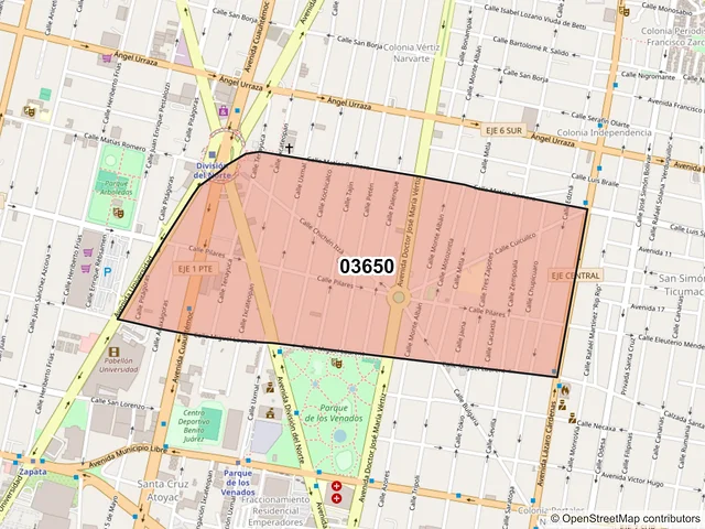 Mapa del código postal 03650, Benito Juárez, Ciudad de México