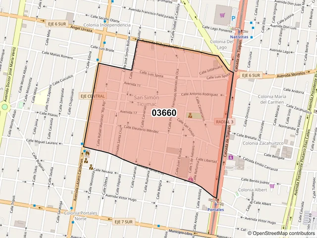 Mapa del código postal 03660, Benito Juárez, Ciudad de México