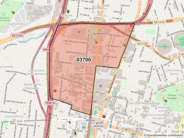 Mapa del código postal 03700, Benito Juárez, Ciudad de México
