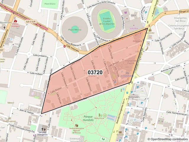 Mapa del código postal 03720, Benito Juárez, Ciudad de México