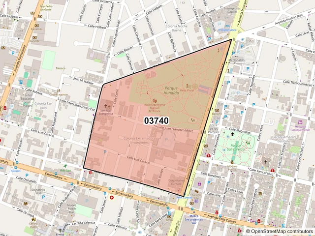 Mapa del código postal 03740, Benito Juárez, Ciudad de México