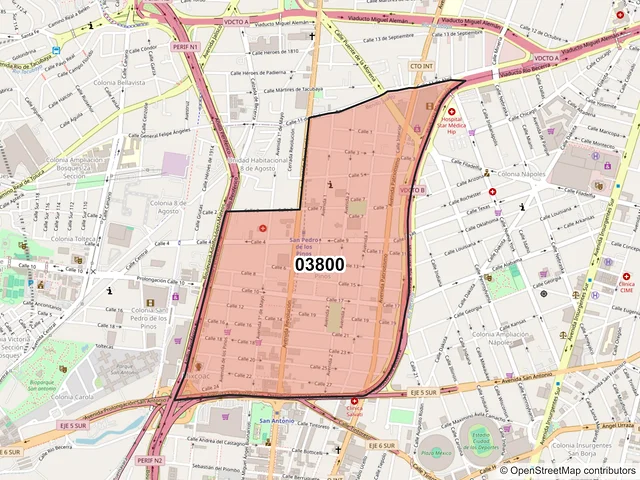 Mapa del código postal 03800, Benito Juárez, Ciudad de México