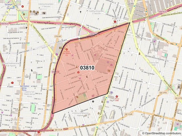 Mapa del código postal 03810, Benito Juárez, Ciudad de México