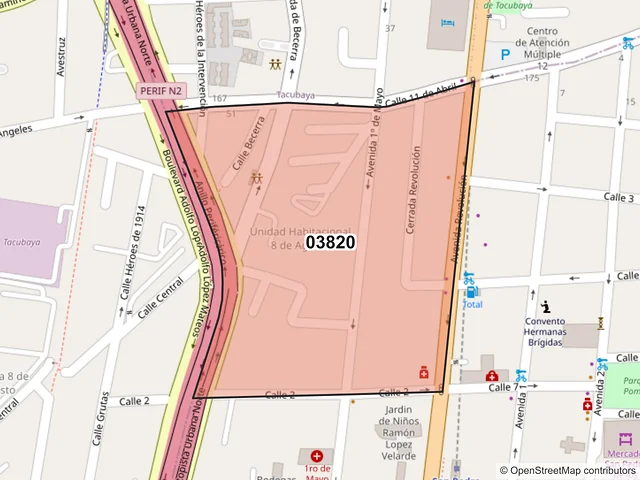 Mapa del código postal 03820, Benito Juárez, Ciudad de México