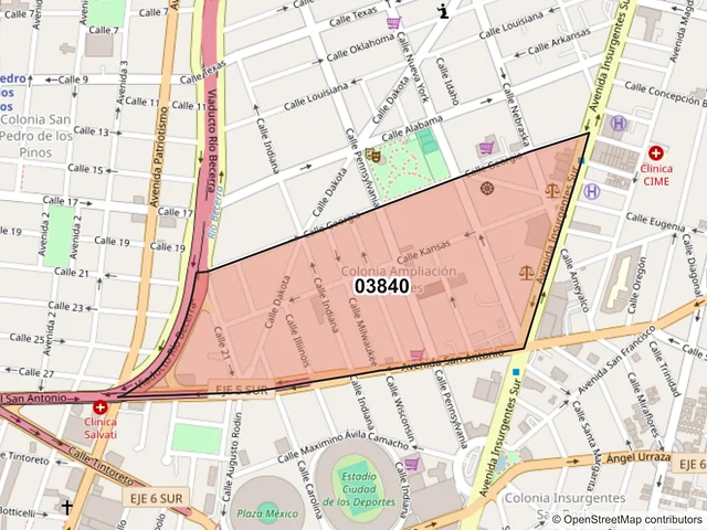 Mapa del código postal 03840, Benito Juárez, Ciudad de México
