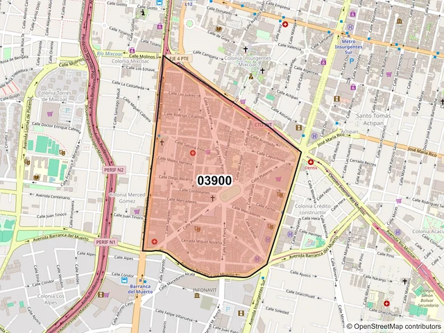 Mapa del código postal 03900, Benito Juárez, Ciudad de México