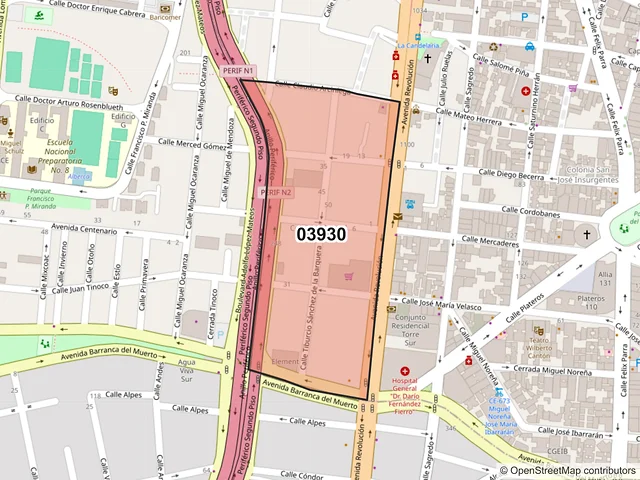 Mapa del código postal 03930, Benito Juárez, Ciudad de México
