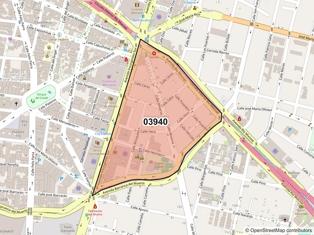 Mapa del código postal 03940, Benito Juárez, Ciudad de México