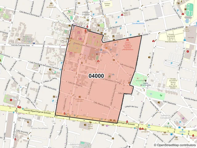 Mapa del código postal 04000, Coyoacán, Ciudad de México