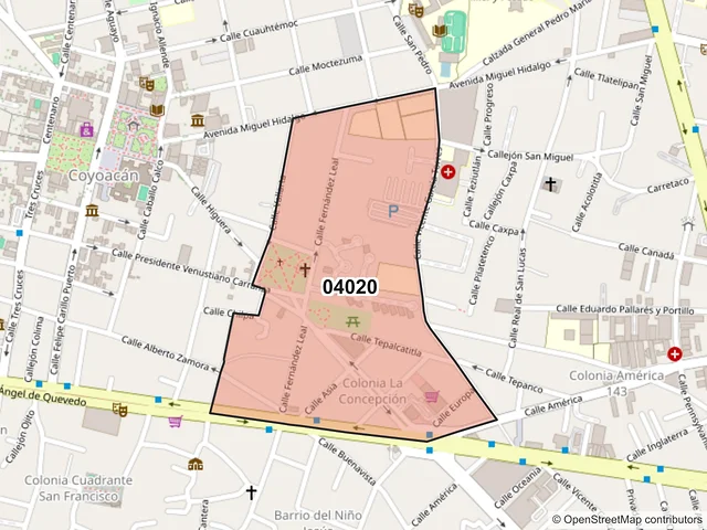 Mapa del código postal 04020, Coyoacán, Ciudad de México