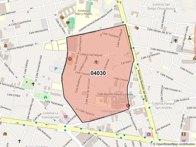 Mapa del código postal 04030, Coyoacán, Ciudad de México
