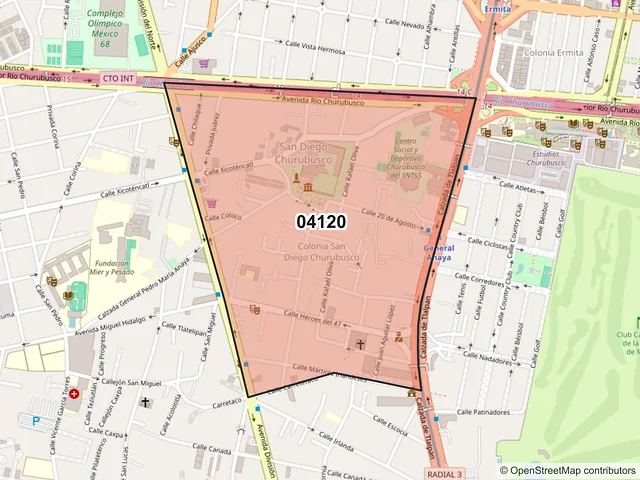Mapa del código postal 04120, Coyoacán, Ciudad de México
