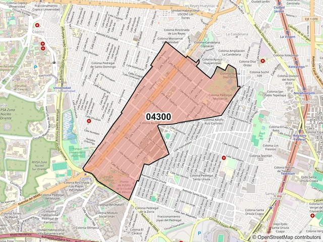 Mapa del código postal 04300, Coyoacán, Ciudad de México