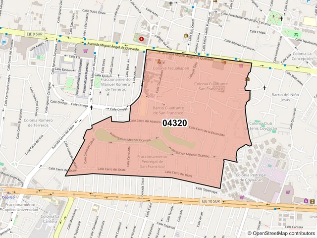 Mapa del código postal 04320, Coyoacán, Ciudad de México